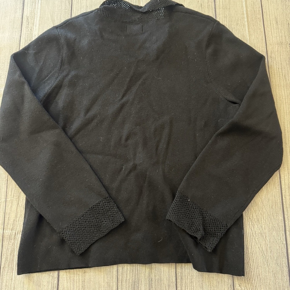 Sigrid Olsen Sport Black Mesh Trim Button Front Knit Cardigan Sweater Large - Picture 10 of 10